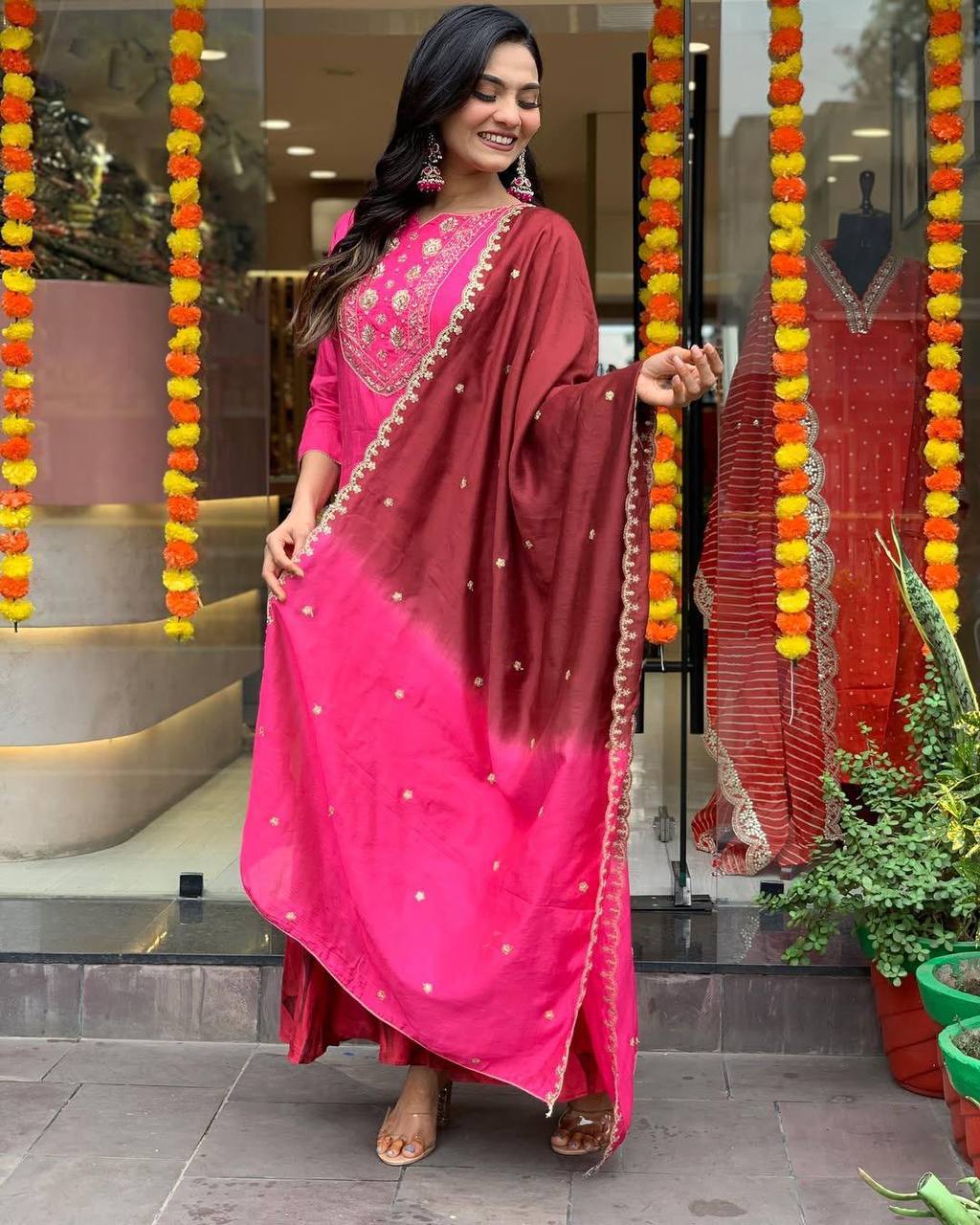 WOMEN EMBROIDERED PINK SUIT SET