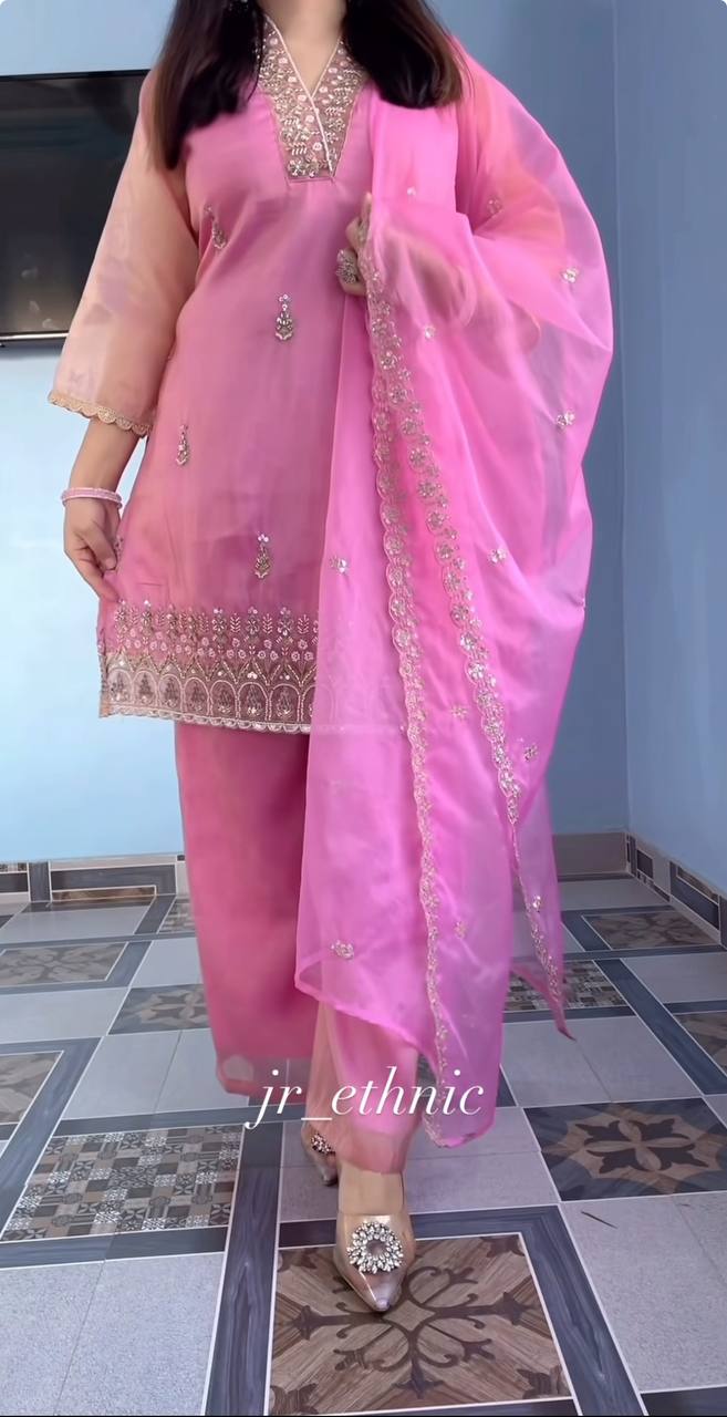 Pink Embroidered Suit Set