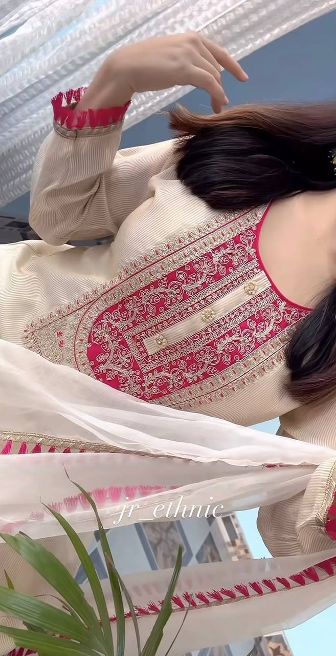 Cream Pure Silk Embroidered Suit Set