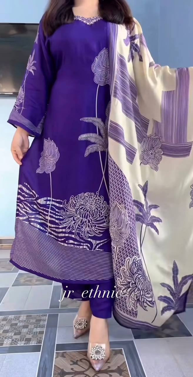 Blue Pure Cotton Printed Suit Set