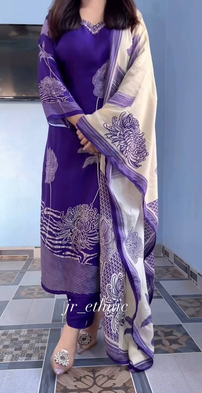 Blue Pure Cotton Printed Suit Set