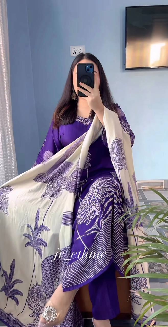 Blue Pure Cotton Printed Suit Set