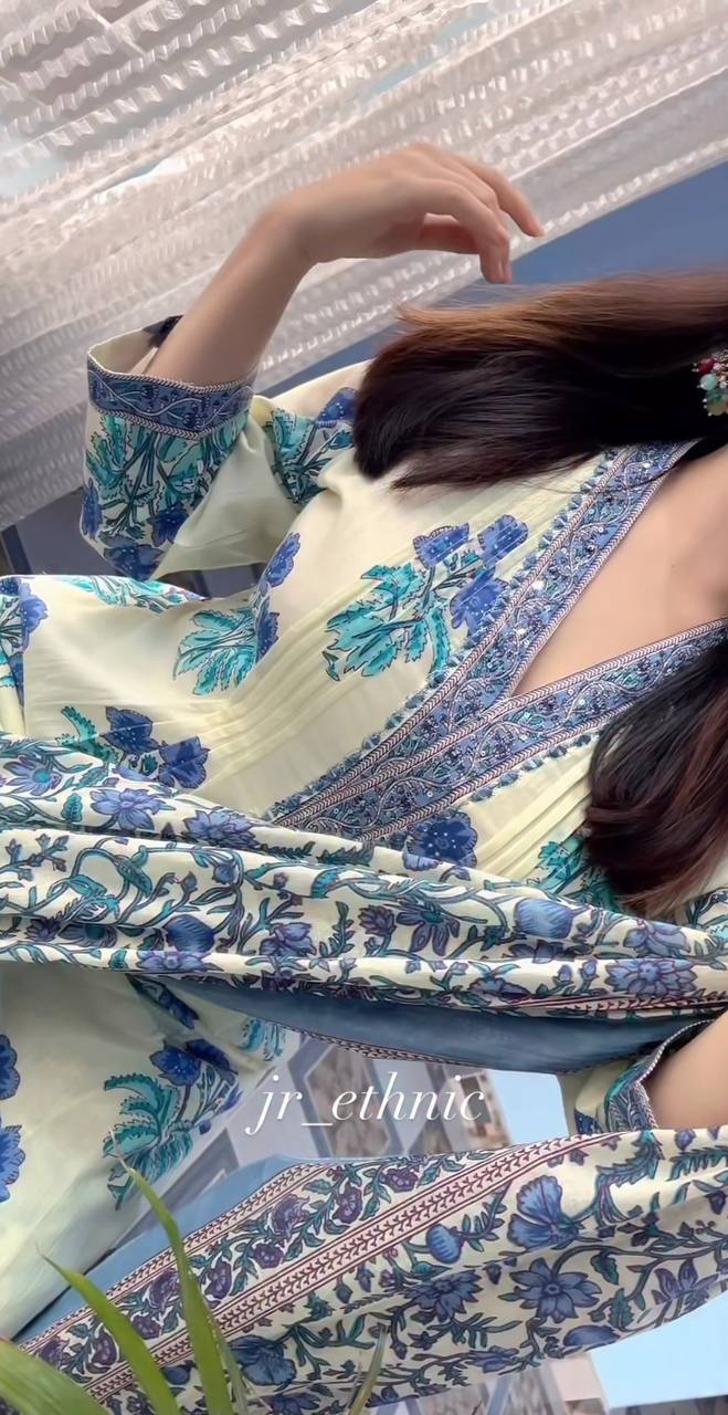 Cream Pure Cotton Printed Suit Set