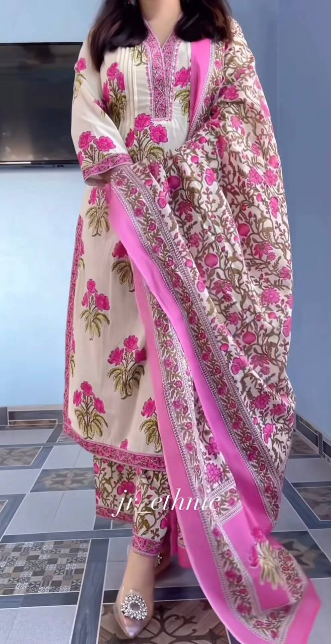 Pink Pure Cotton Printed Suit Set