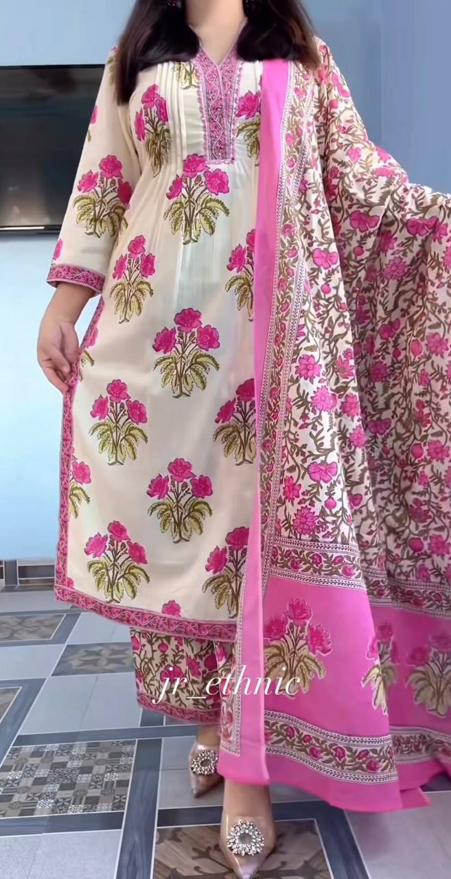 Pink Pure Cotton Printed Suit Set
