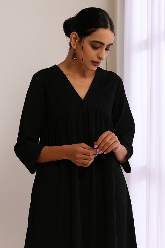 Black Cotton Plain Kurta Pant Set