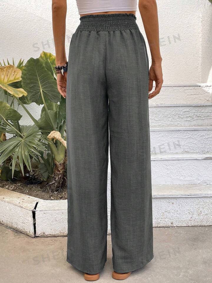Women Solid Color Wide-Leg High Waist Straight Pants
