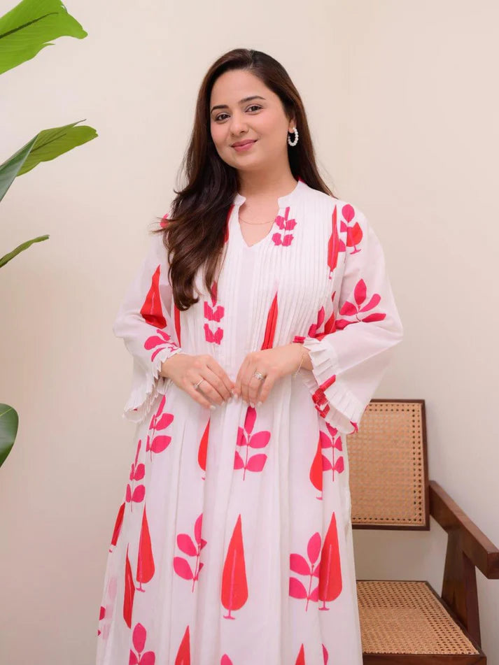 Cotton Red Printed Kurta Sets