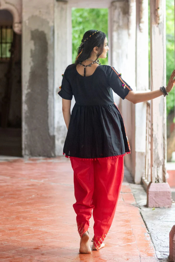 Black embroidered Navratri kedia with red tulip pant Traditional Navratri Wear Navratri Women Wear