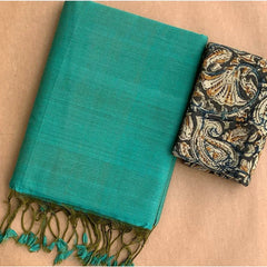 TEAL GREEN COLOUR TRADITIONAL LOOKING CHANDERI COTTON SAREE