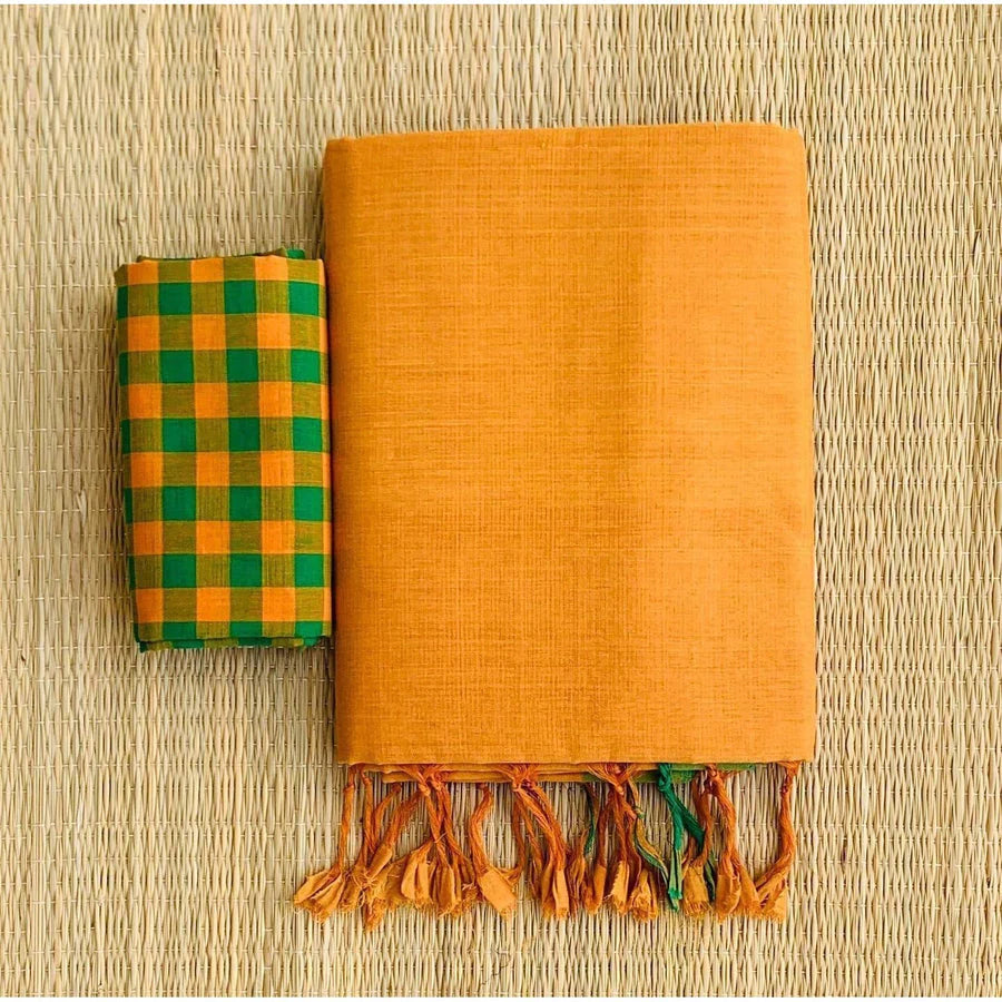 YELLOW COLOUR TRADITIONAL LOOKING CHANDERI COTTON SAREE