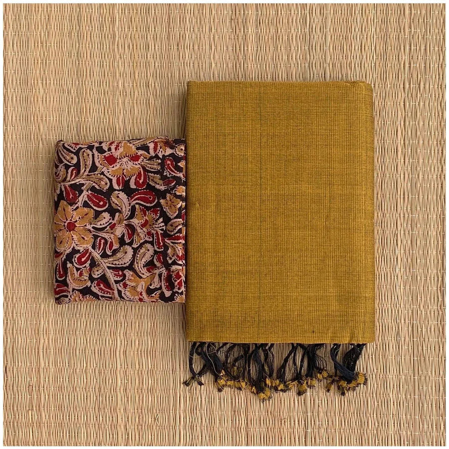 MUSTARD COLOUR TRADITIONAL LOOKING CHANDERI COTTON SAREE