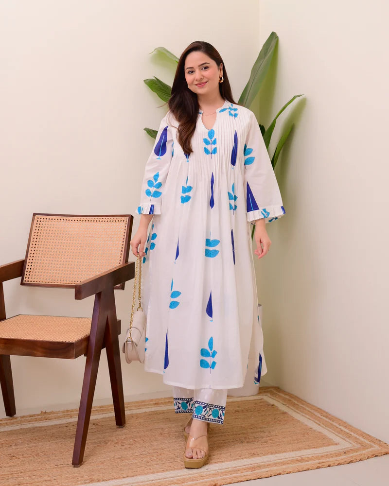 Cotton Blue Printed Kurta Sets