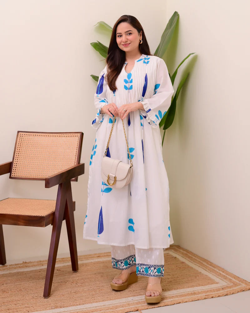 Cotton Blue Printed Kurta Sets