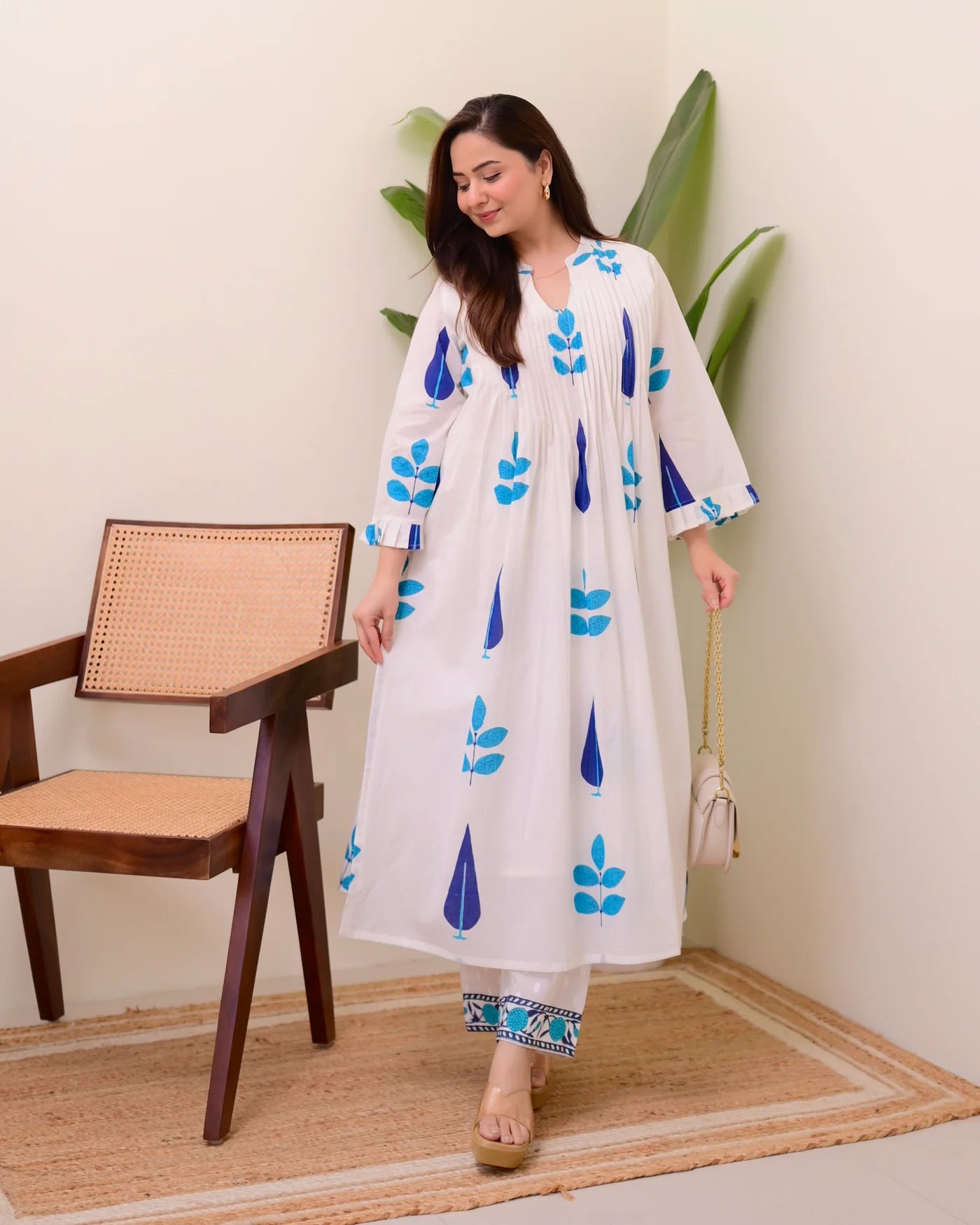 Cotton Blue Printed Kurta Sets
