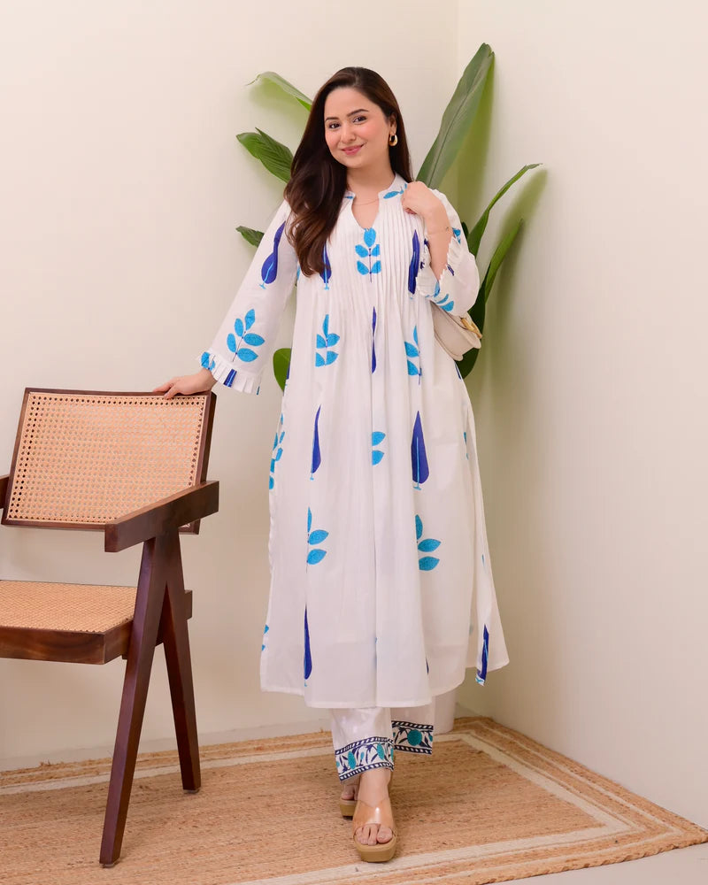 Cotton Blue Printed Kurta Sets