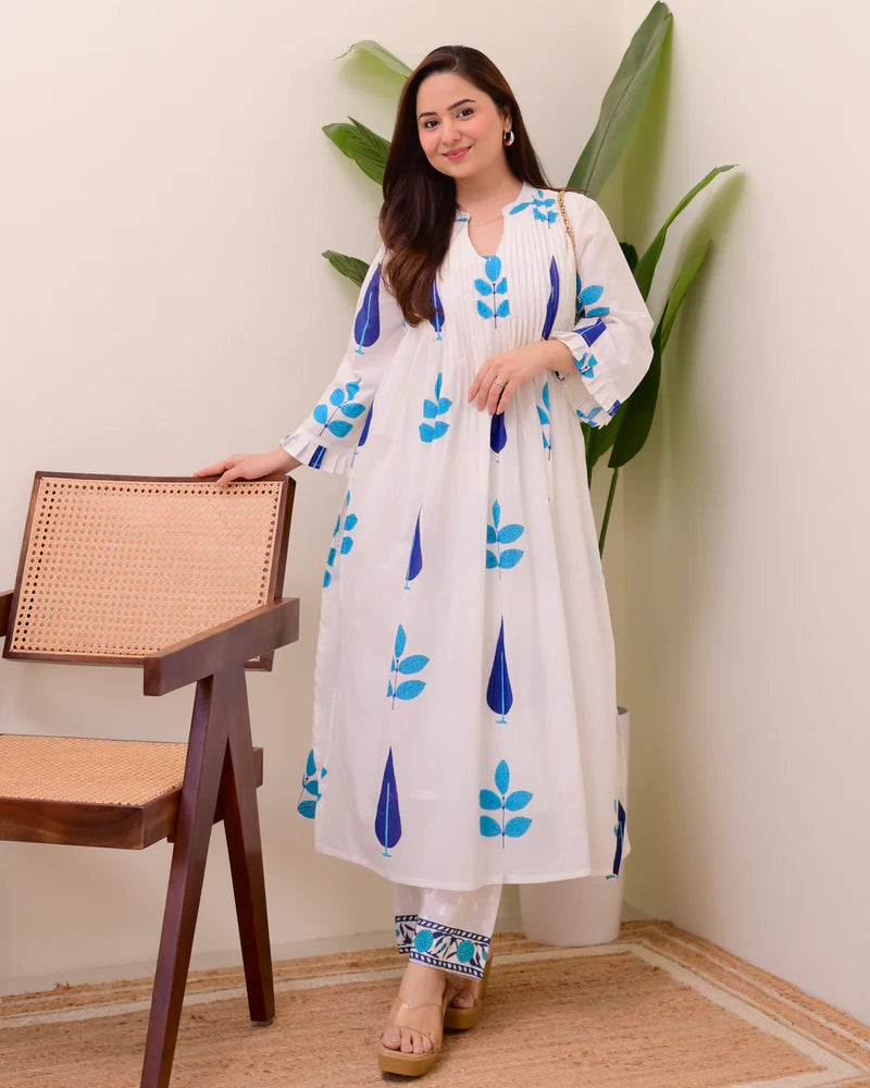 Cotton Blue Printed Kurta Sets
