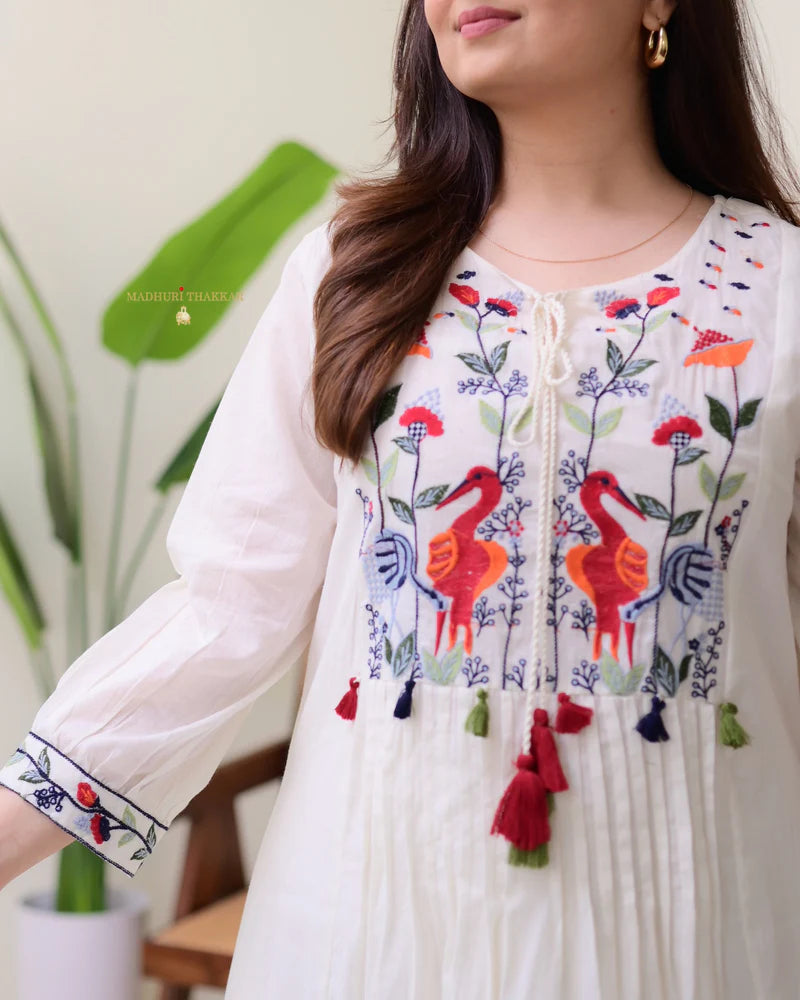 Threadwork Cotton A Line Kurta Set