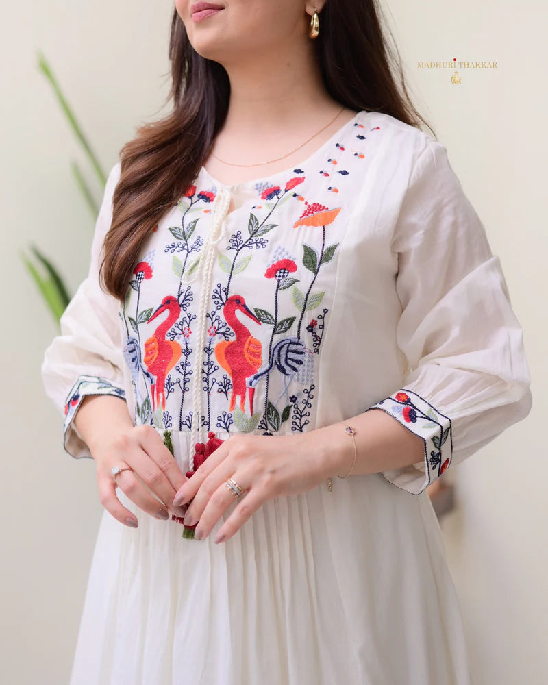 Threadwork Cotton A Line Kurta Set