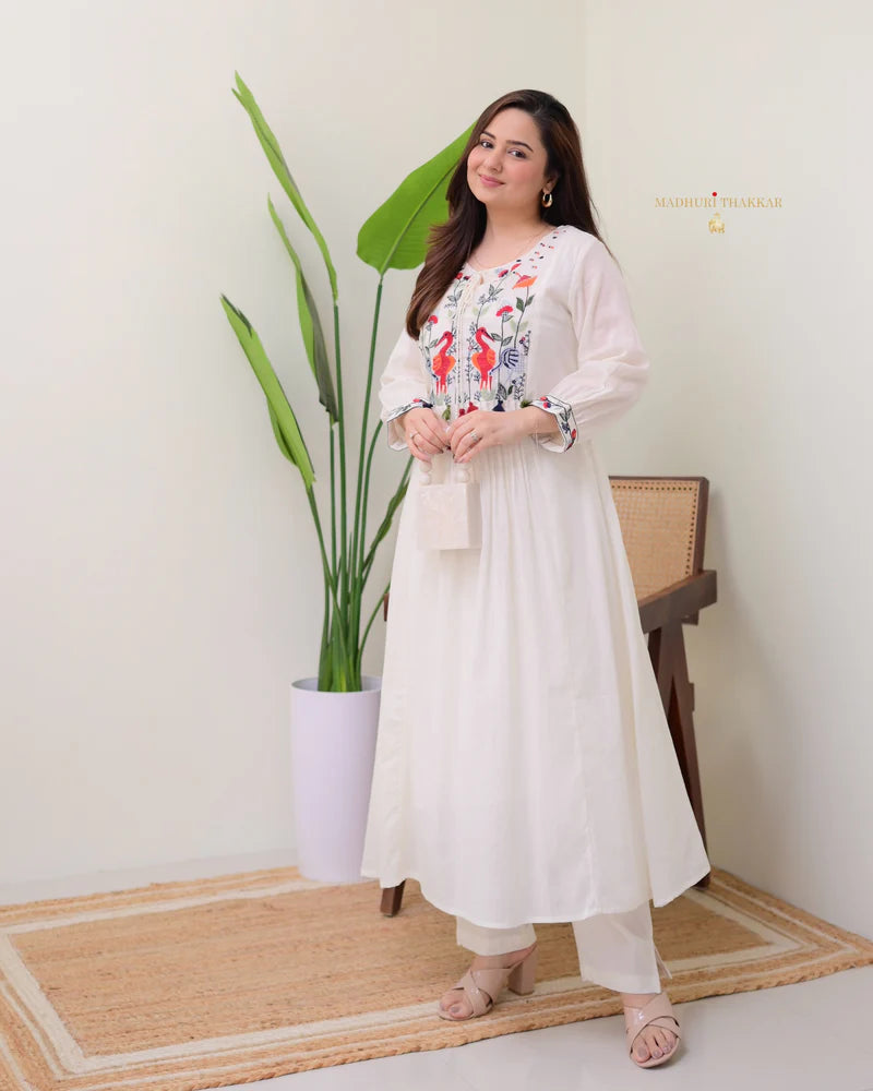 Threadwork Cotton A Line Kurta Set