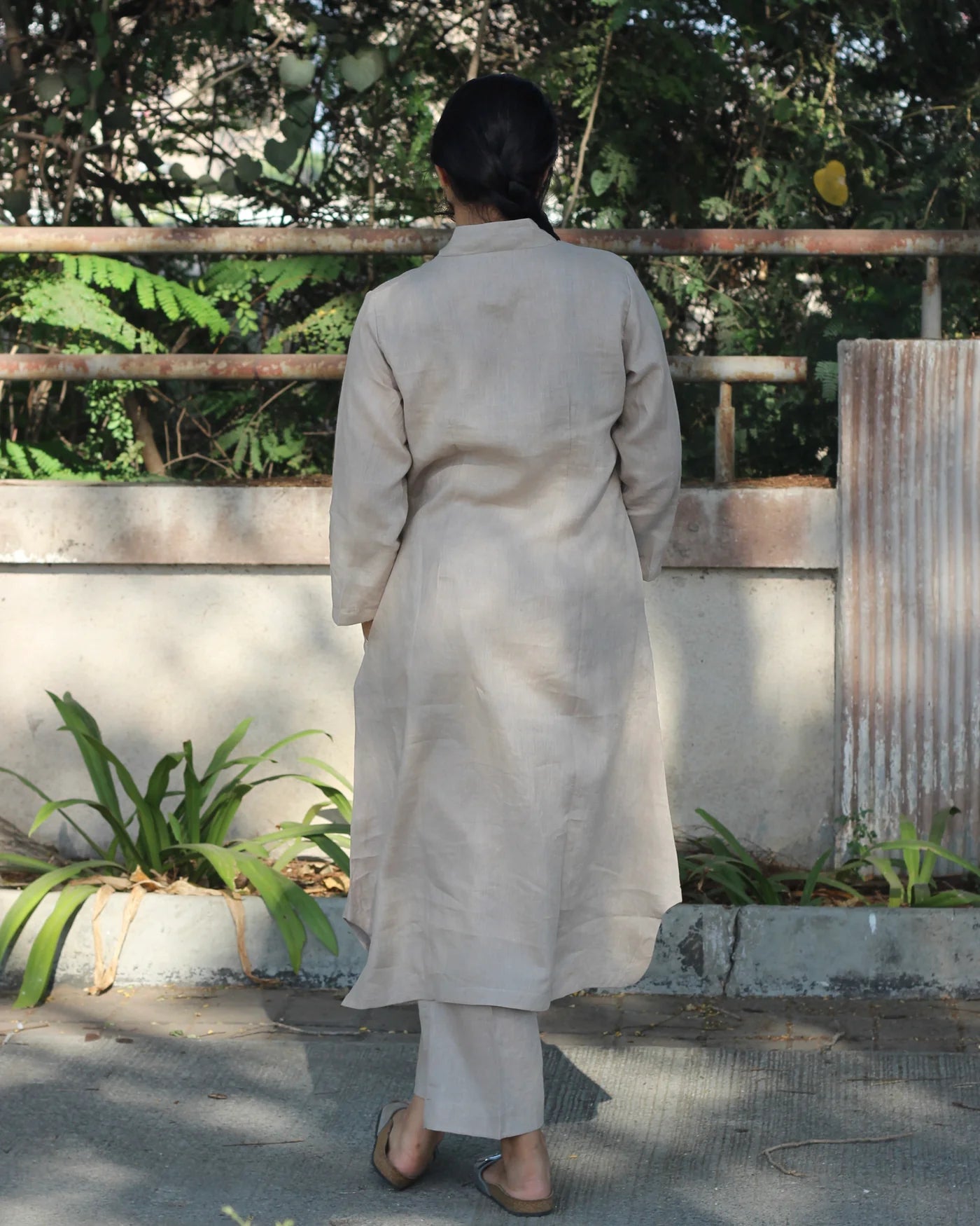 Women Plain Cotton Linen Kurta Set