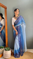 Chiffon Zari Work Patta Saree With Heavy Chikankari Embroiderd Blouse – Ready to Wear"