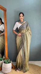 Chiffon Zari Work Patta Saree With Heavy Chikankari Embroiderd Blouse – Ready to Wear"