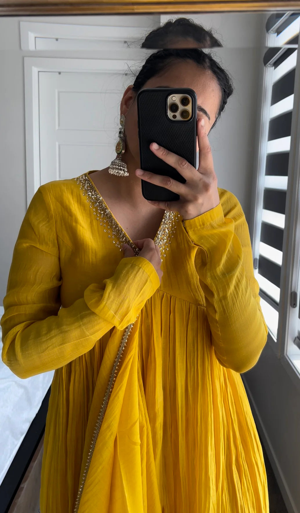 Yellow Mul Chanderi Anarkali Suit Set