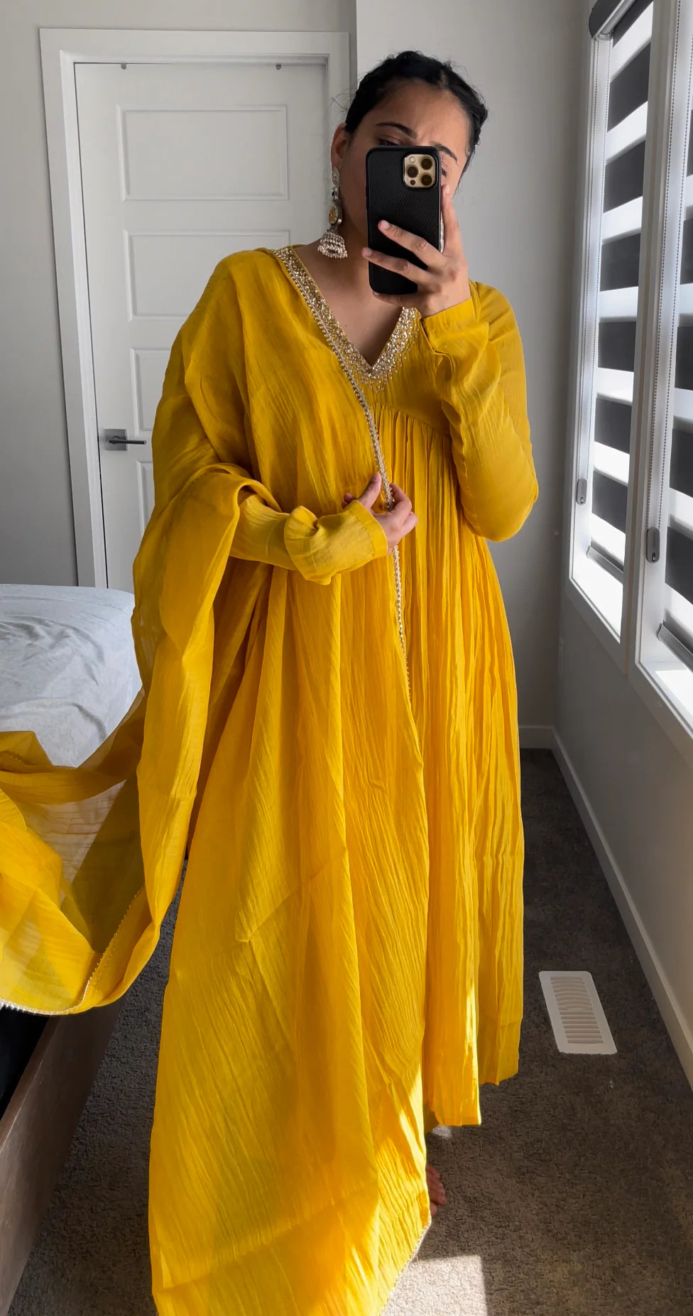 Yellow Mul Chanderi Anarkali Suit Set