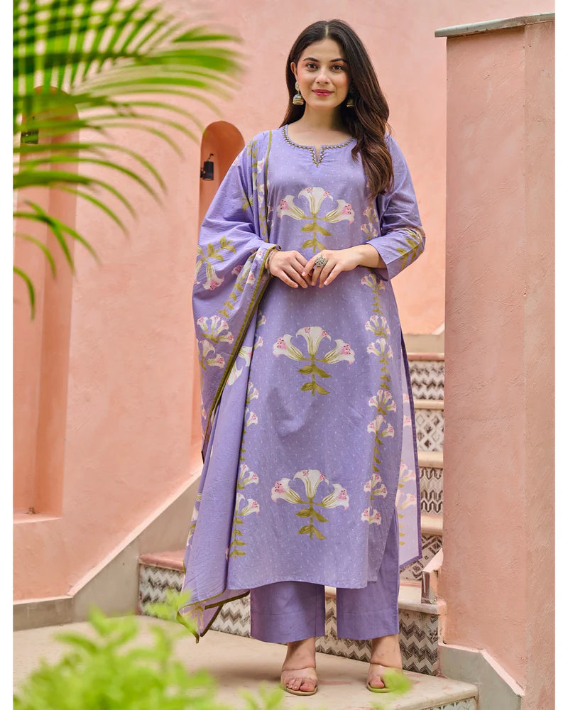 Lavender Bloom Cotton Suit Set