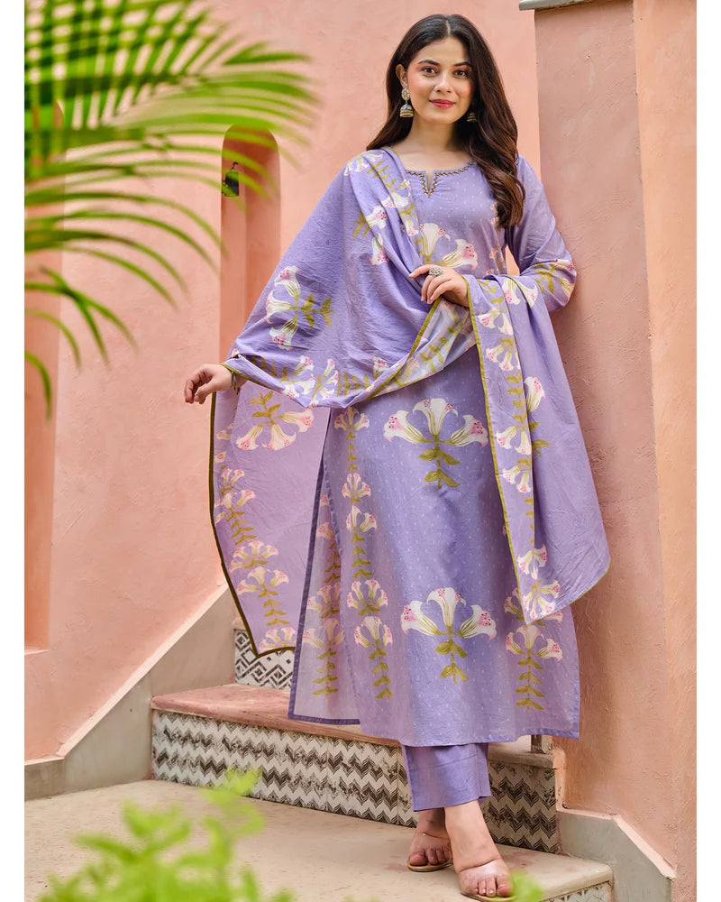 Lavender Bloom Cotton Suit Set