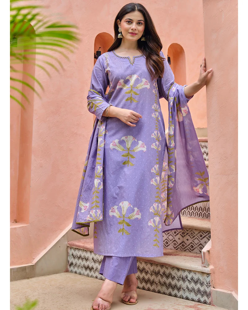 Lavender Bloom Cotton Suit Set