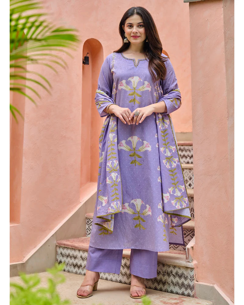 Lavender Bloom Cotton Suit Set