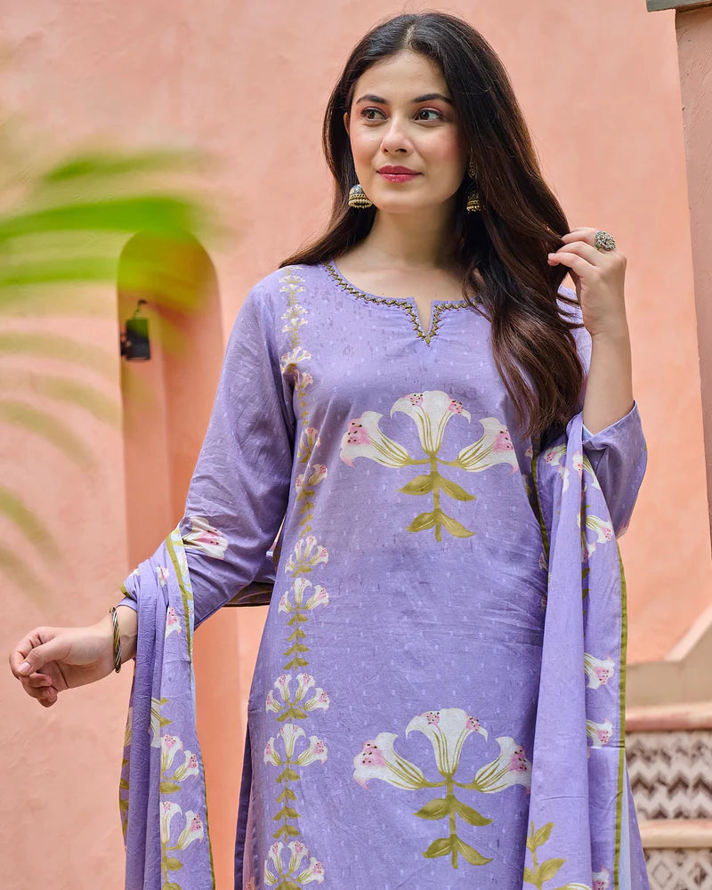 Lavender Bloom Cotton Suit Set