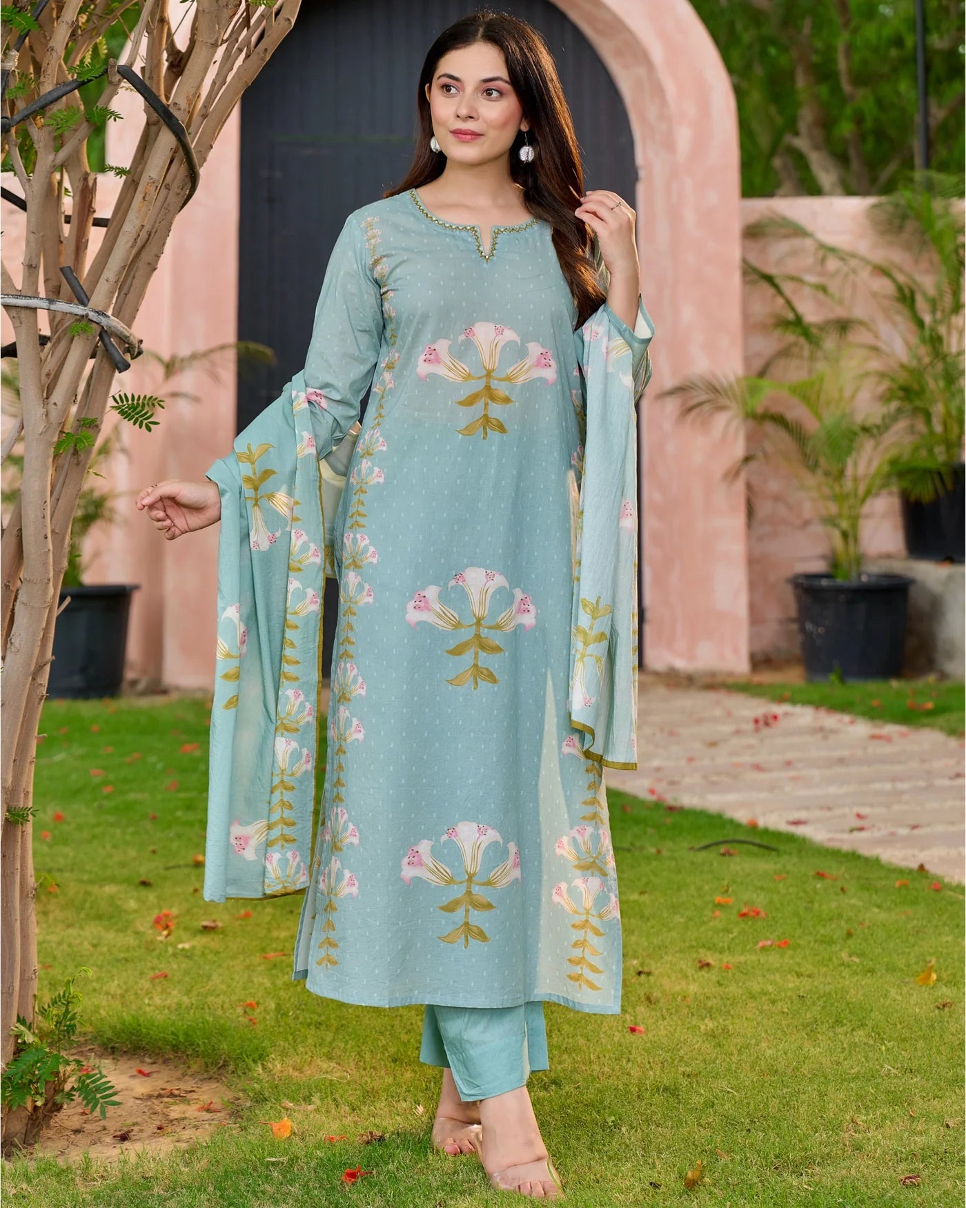 Blue Bloom Cotton Suit Set