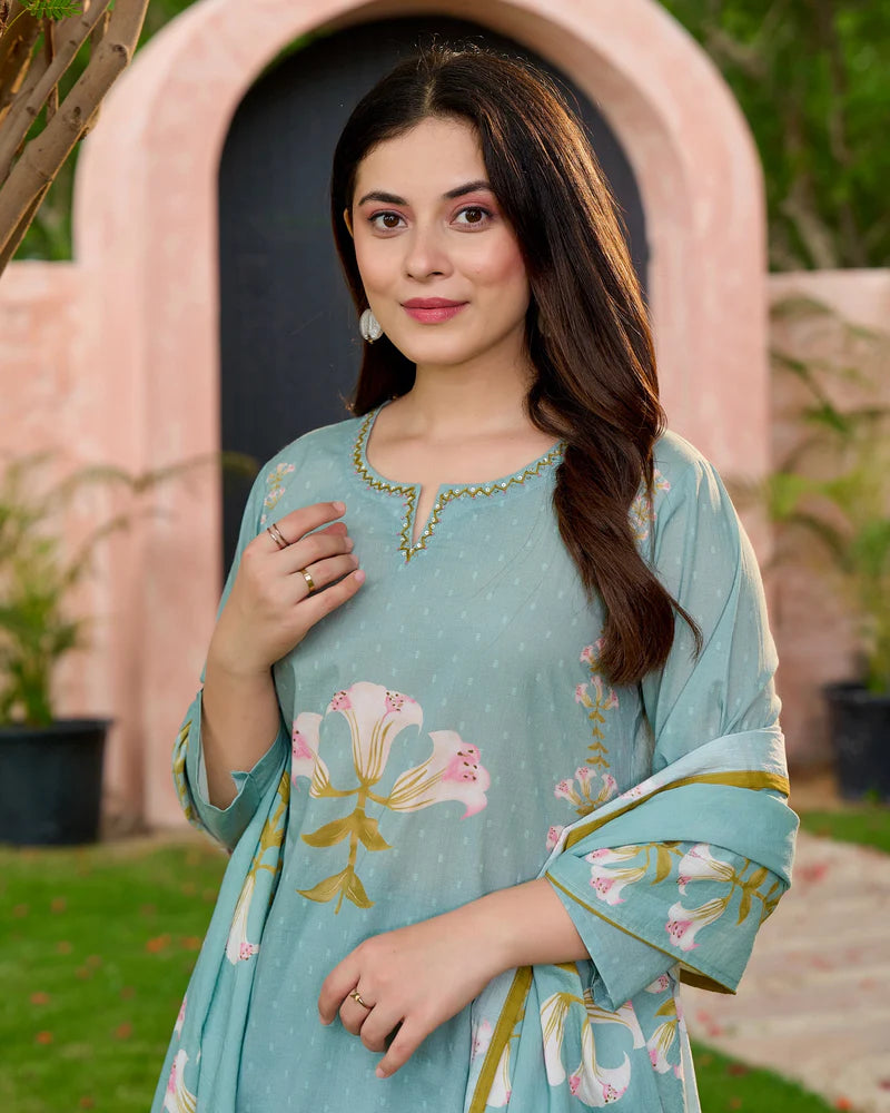 Blue Bloom Cotton Suit Set