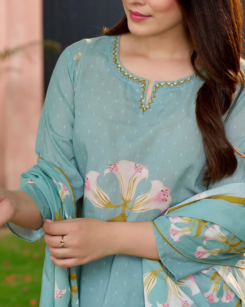 Blue Bloom Cotton Suit Set