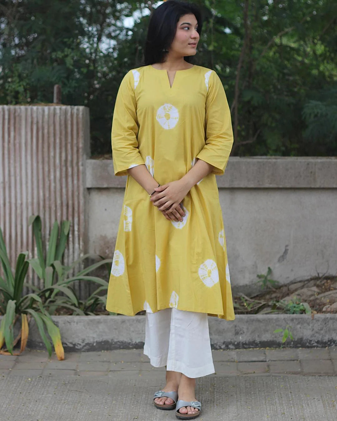 Yellow Bandhni Design Kurta Set