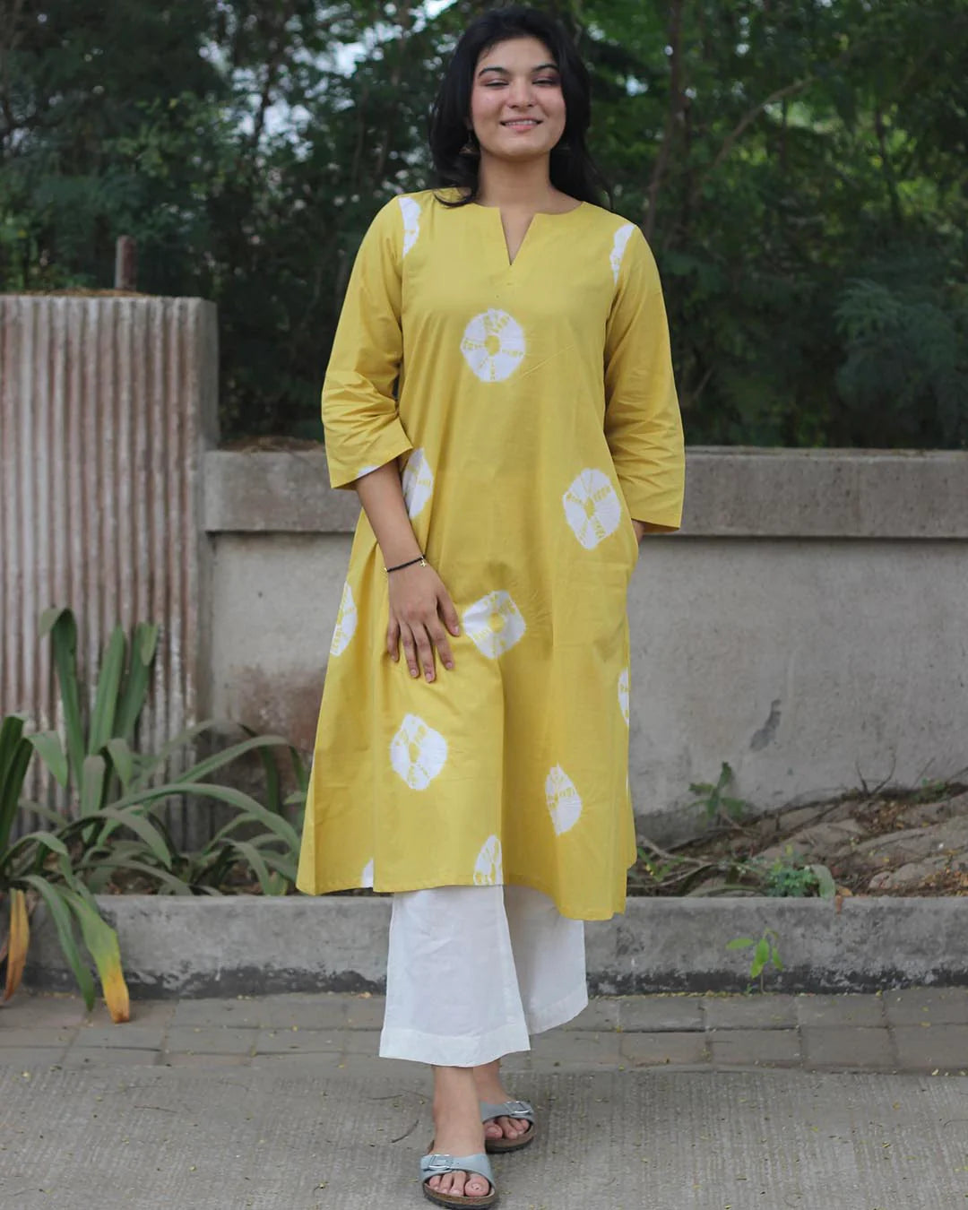 Yellow Bandhni Design Kurta Set