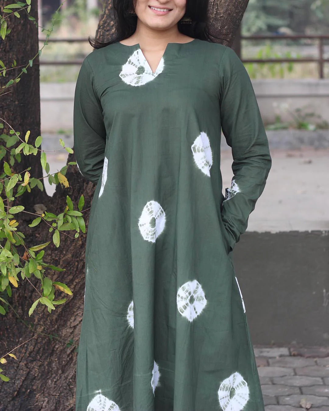 Green Bandhni Design Kurta Set