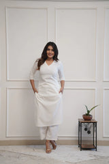 WOMEN PLAIN V-NECK KURTA SET