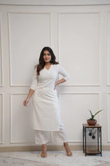 WOMEN PLAIN V-NECK KURTA SET