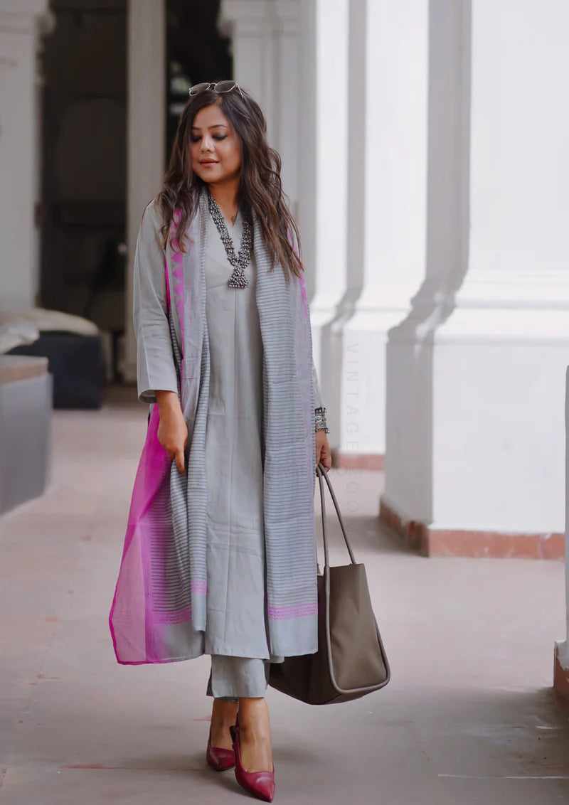 Cotton Kurti With Pant & Dupatta Set