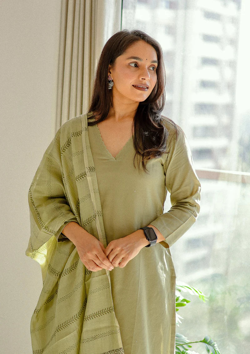 Cotton Kurti With Pant & Dupatta Set