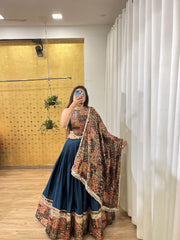 BLUE COLOR RAYON DIGITAL PRINTED LEHENGA CHOLI