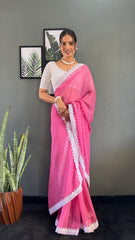 Chanderi Silk Saree With Blouse – Ready to Wear"