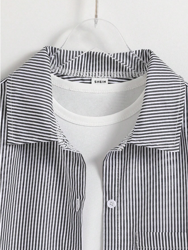 Tween Girl Korean Style Striped Casual