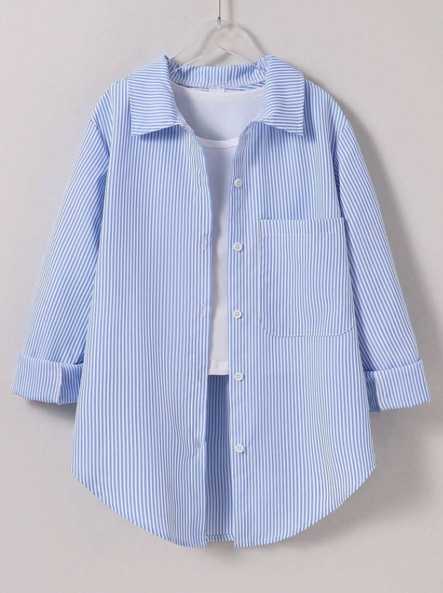 Tween Girl Korean Style Striped Casual