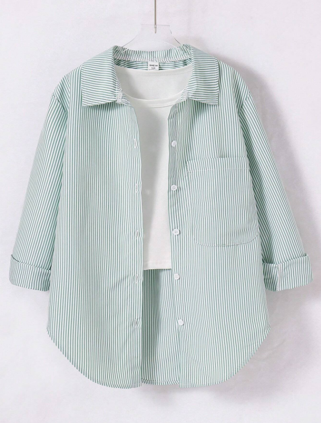 Tween Girl Korean Style Striped Casual