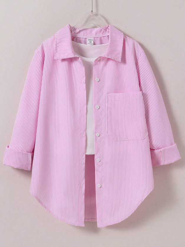 Tween Girl Korean Style Striped Casual